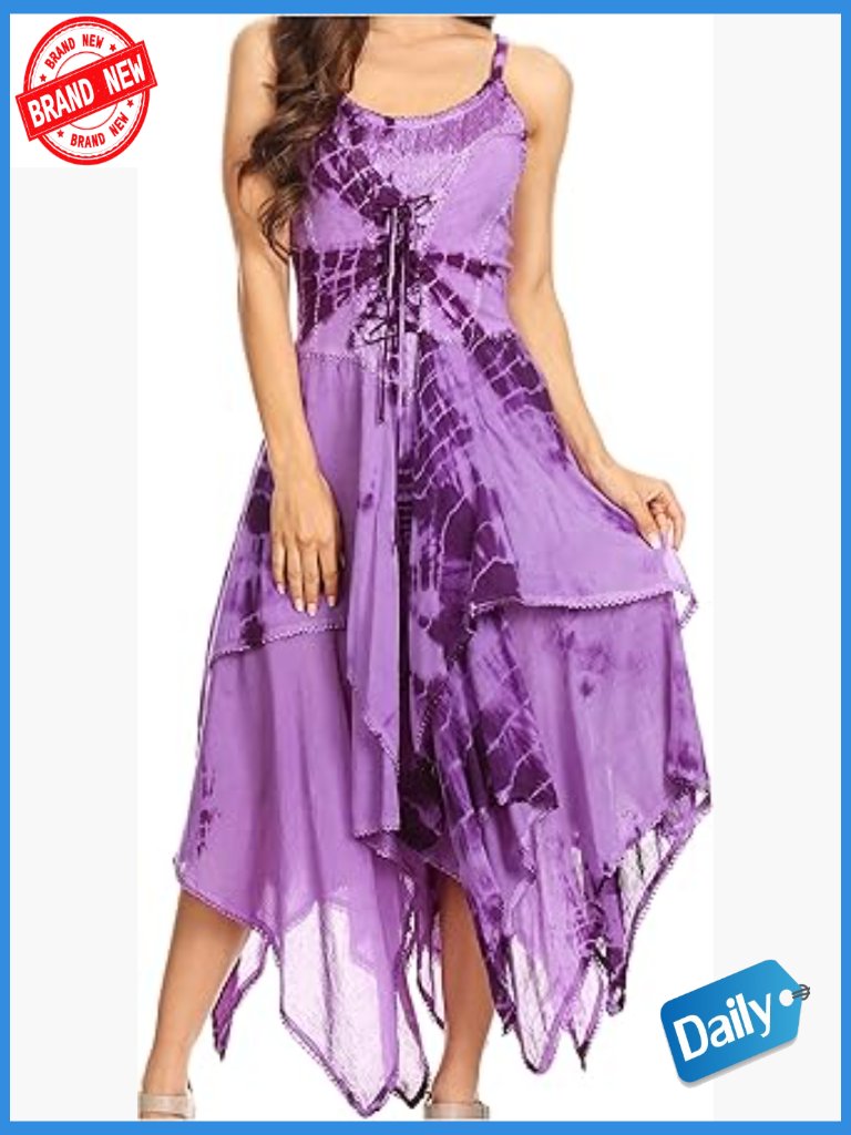 Lace Up Corset Hem Dress Smocked Back Sleeveless Tie Dye